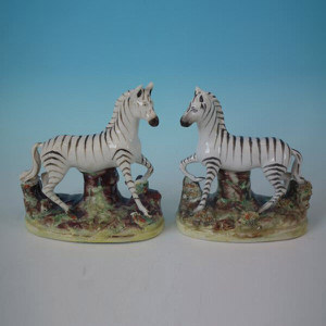 Pair Staffordshire zebras