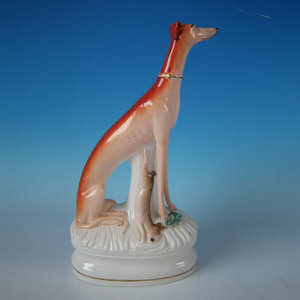 Staffordshire pottery whippet with hare (Large)