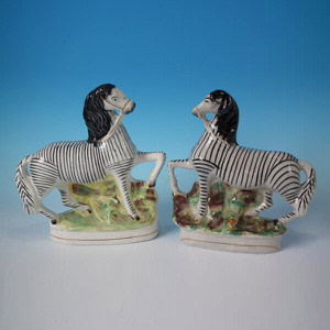 Pair Staffordshire pottery Zebra figures