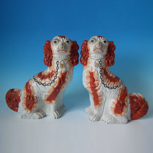 Pair Staffordshire russet & white spaniels