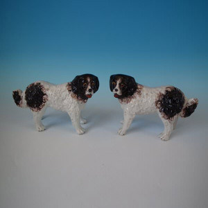 Pair Staffordshire Pottery dogs - St. Bernards