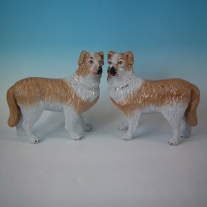 Pair Staffordshire Pottery Collie Dogs