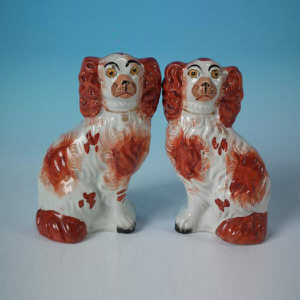 Pair Staffordshire Pottery Spaniels - No.6 Size