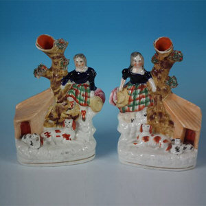 Pair Staffordshire children with dogs & kennels spills