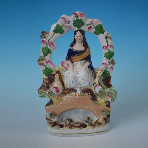 Staffordshire girl on bridge with hens figure