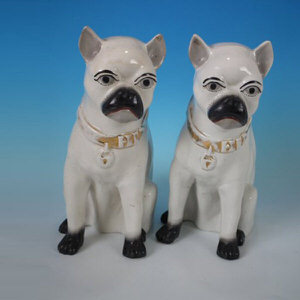 Pair Large Staffordshire Pottery Pugs
