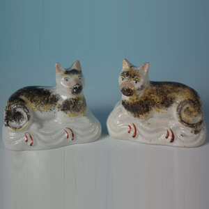 Pair Staffordshire Pottery Cats