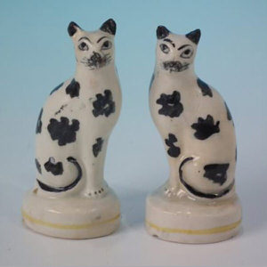 Small Pair Staffordshire pottery cat figures