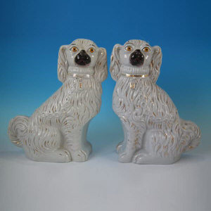 Large Pair Staffordshire Pottery Spaniels