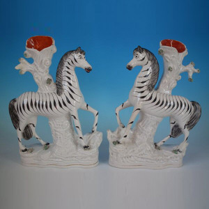 Pair Staffordshire Pottery Zebra Spill Vases