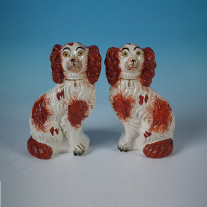 Pair Staffordshire Pottery Spaniels - No.6 size