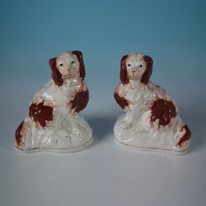 Pair Small Staffordshire Pottery spaniels
