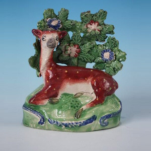 Staffordshire Pearlware pottery deer bocage figure