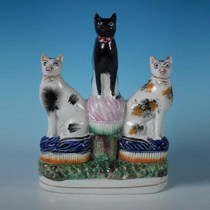 Rare Staffordshire Pottery Cats on Cushions Group
