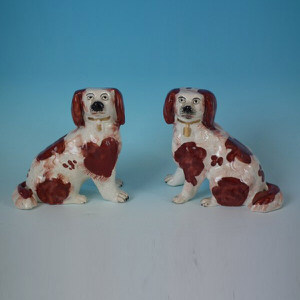 Small Pair Staffordshire Pottery Spaniels