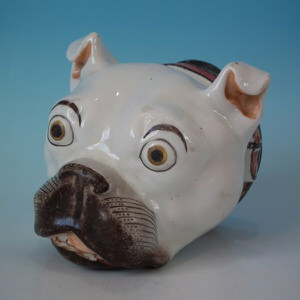 Staffordshire Bulldog Head Box with Pewter Cover