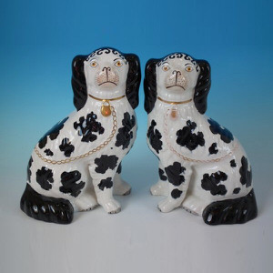 Pair Staffordshire Pottery Disraeli Spaniels