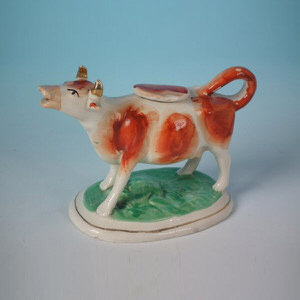 Staffordshire Pottery Russet & White Cow Creamer