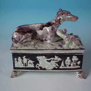 Staffordshire Pearlware Greyhound Box and Cover