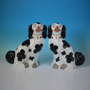 Pair Staffordshire Black and White Spaniels