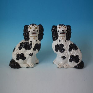 Pair Staffordshire Black & White Spaniels