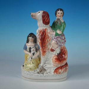 Rare Staffordshire Girl and Boy with Spaniels