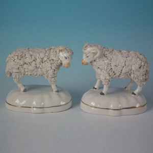 Pair Staffordshire Sheep Figures