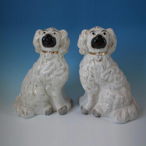 Pair Staffordshire gilt & white 'chunky' spaniels