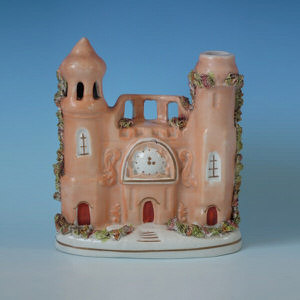 Staffordshire castle with clock spill vase