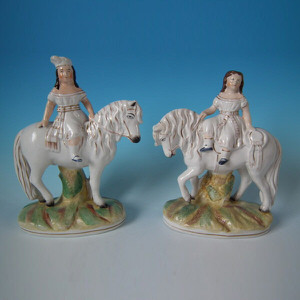 Kent Pair Staffordshire girl & boy on horseback