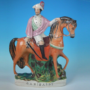Large Staffordshire Garibaldi on horseback titled figure