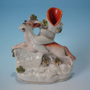 Small Staffordshire Fox&bird spill vase