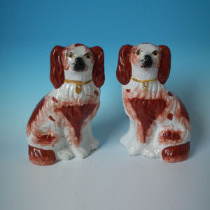 Pair Staffordshire russet&white spaniels