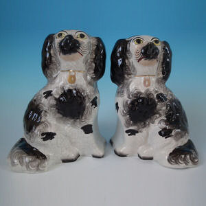 Small Pair Staffordshire black & white spaniels