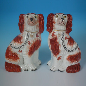 Pair Staffordshire No.3 Russet and White spaniels