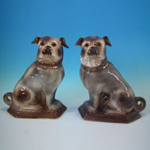 Pair Staffordshire pugs with glass eyes