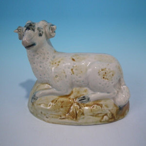 Staffordshire Prattware recumbent ram figure