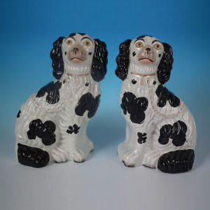 Pair Staffordshire No.2 black & white spaniels