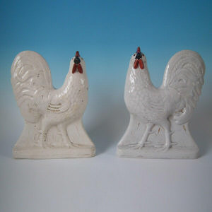 Lot 2043 Pair Staffordshire cockerels/roosters