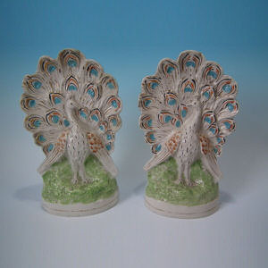 Pair Staffordshire Peacocks