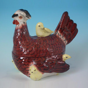 Staffordshire hen and chicks on nest tureen & cover