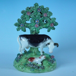 Walton Staffordshire Pearlware cow & calf bocage figure