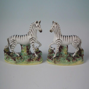 Pair Staffordshire zebras