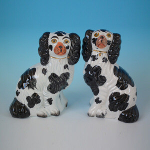 Small Pair Staffordshire black & white spaniels