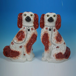 Large Pair Staffordshire russet and white spaniels