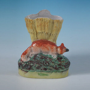 Staffordshire fox & corn spill vase