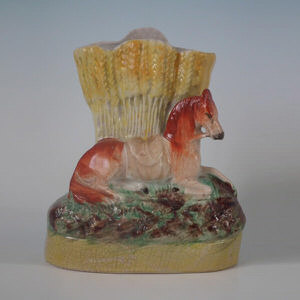 Staffordshire horse with wheat spill vase