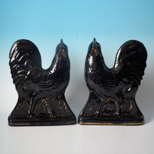 Pair Staffordshire Jackfield cockerels