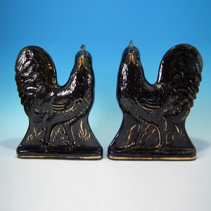 Pair Staffordshire Jackfield Cockerels/Roosters