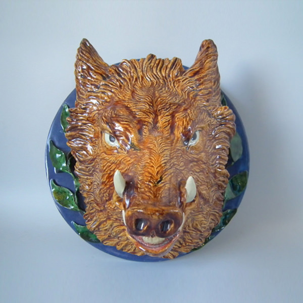 Large German Palissy Majolica Boar head wall plaque - ID#20229 Image 1